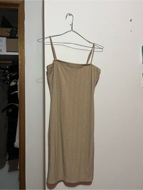 Forever 21 Ribbed Tan Knit Mini Dress with Braided Straps